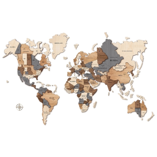 Mappa dal mondo 3d da parete 80x123 cm in legno componibile
